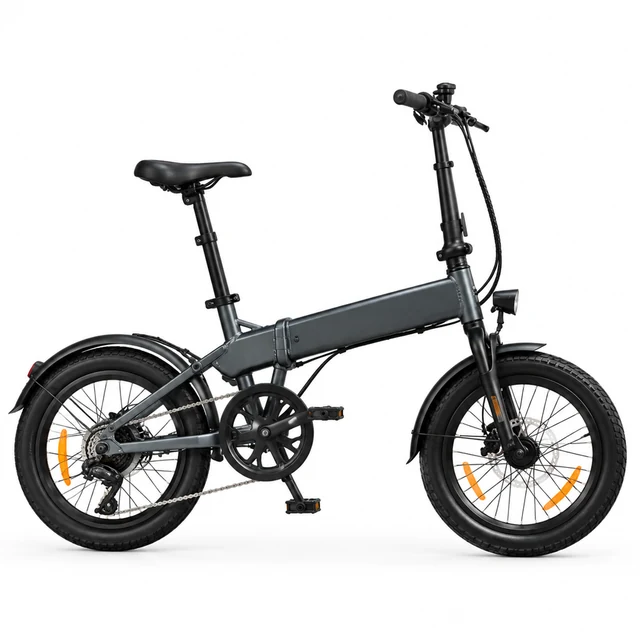 Black folding electric bicycle in a clean studio product photo.