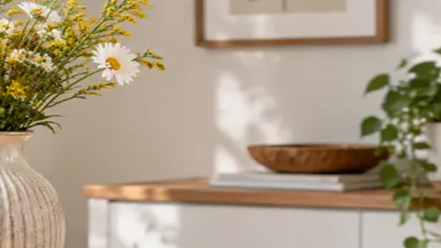 Ribbed ceramic vase cut off by the left edge in a bright room.