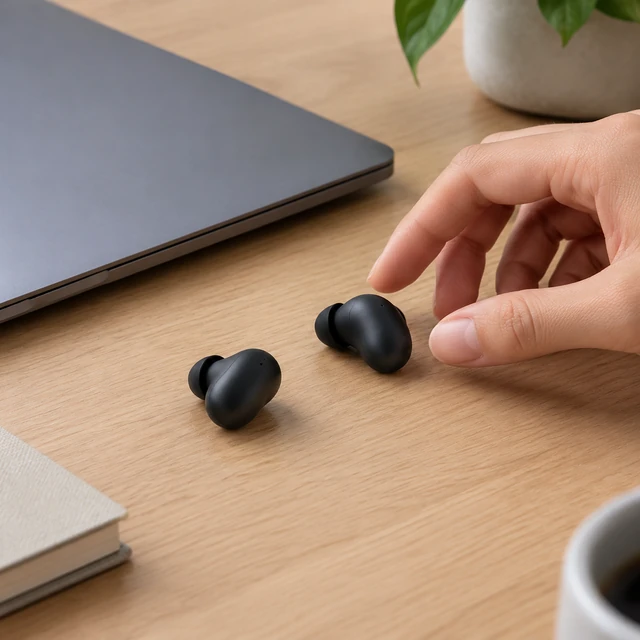 Earbuds product in an everyday setting