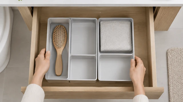 Divided drawer trays slide into a drawer and hold a few everyday items.