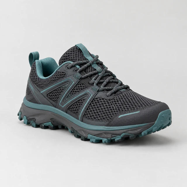 Charcoal mesh trail shoe shown clearly from the front three-quarter angle.