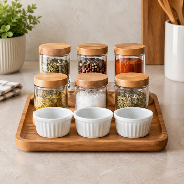 Kitchen gift set arranged on a counter with space for an offer.