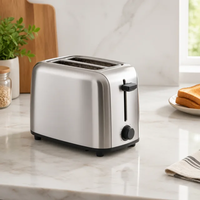 Compact toaster on a clean kitchen counter.
