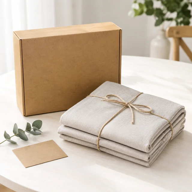 Ceramic mug set arranged in a plain kraft gift box.