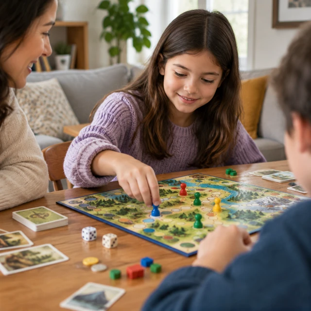 Board game opened on a family table.
