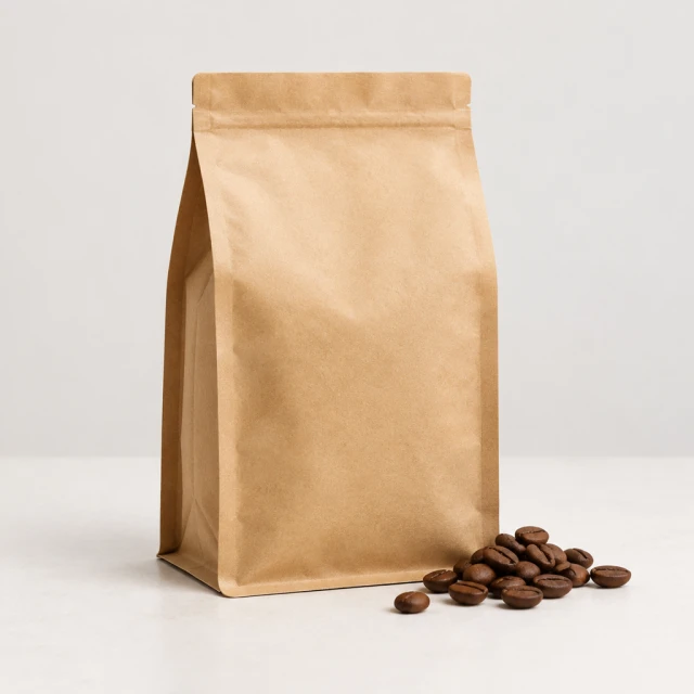 Plain kraft coffee bag with coffee beans