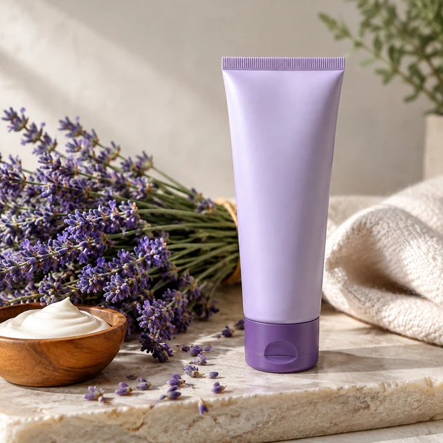 Hand cream beside lavender