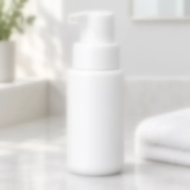 Plain white foaming cleanser pump softened so its pump head and bottle details are hard to inspect.