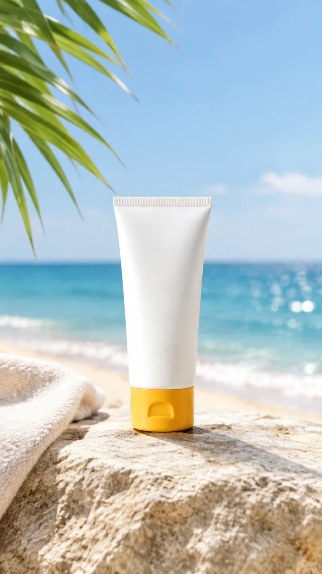 Sunscreen bottle crop with open space for Story text